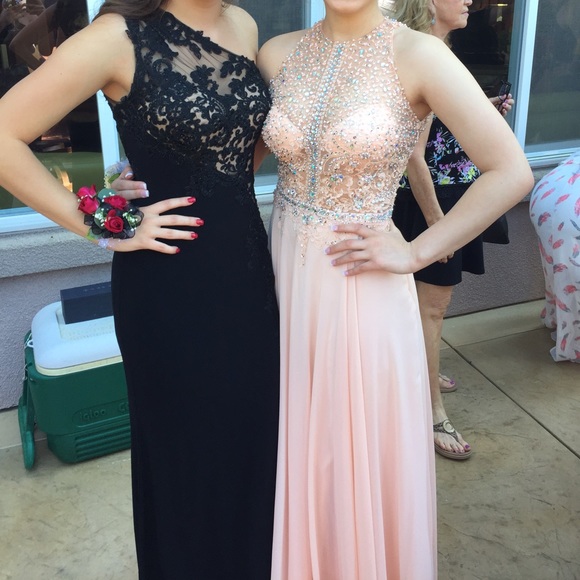 Peach chiffon prom dress
