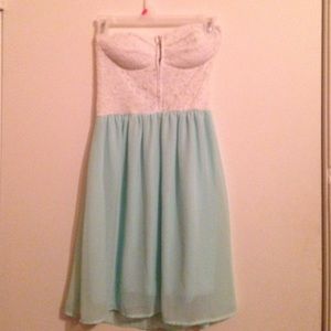 Strapless mint green dress
