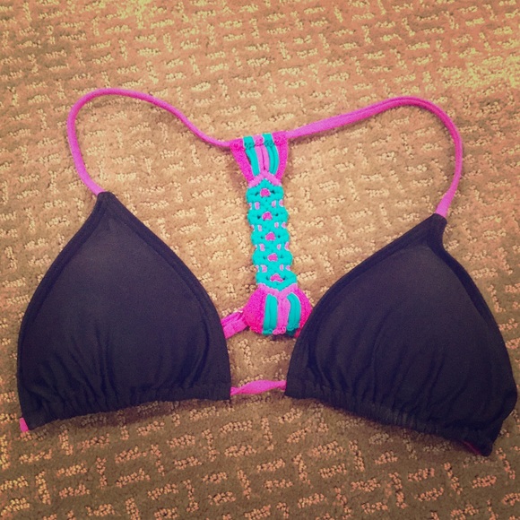 NWOT Black Swim Top with woven back