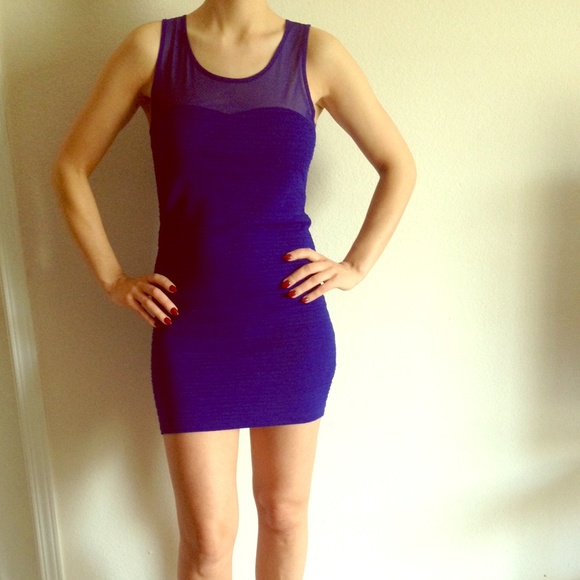 BLUE Bodycon with mesh see-through neckline size M