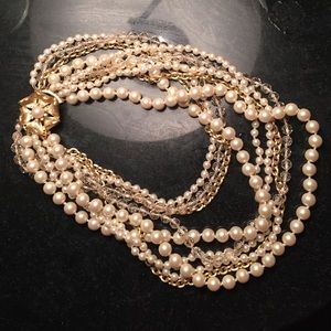 Stella & Dot multi chain pearl gold necklace