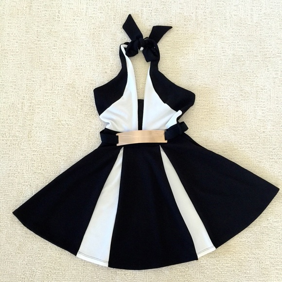 ❌NOT FOR SALE❌ B&W Skater Dress with Gold Belt - Picture 3 of 3