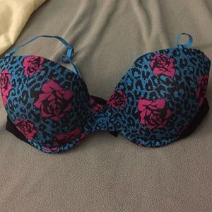 36C Blackheart blue cheetah and rose bra