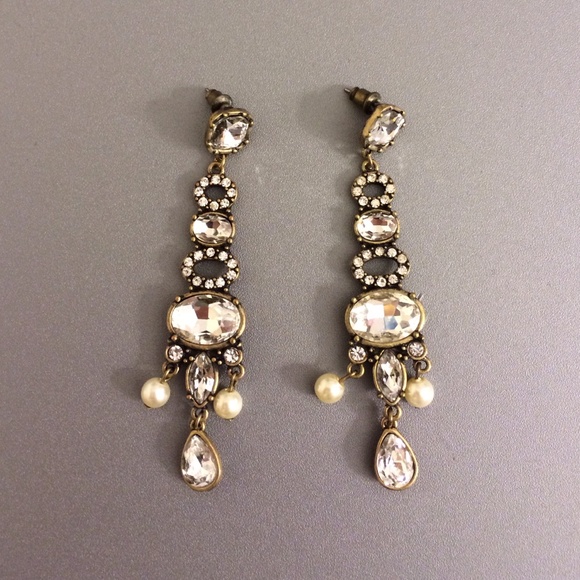 Gold Chandelier Earrings with Silver Jewels