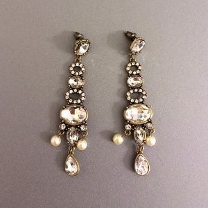 Gold Chandelier Earrings with Silver Jewels