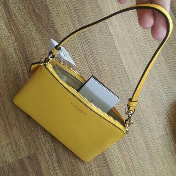 Brand New Authentic Coach Wristlet Yellow Canvas
