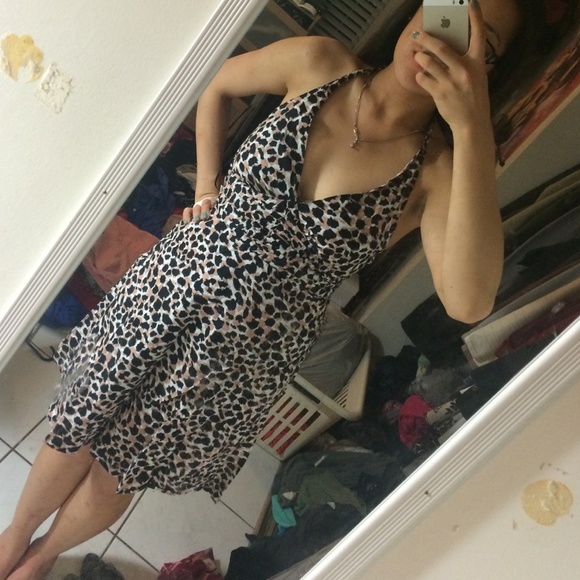 Halter dress, nude leopard print