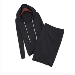 2pc set black skirt hoodie