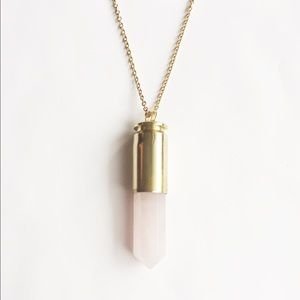 Rose Quartz & Gold Bullet Necklace