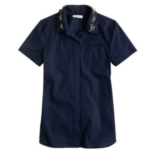 J. Crew Tops - J. Crew navy poplin jeweled collar shirt