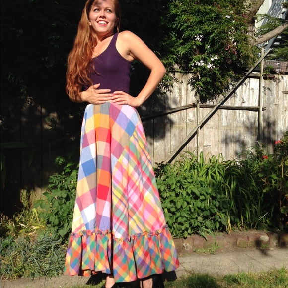 1970s plaid maxi skirt