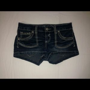 Denim shorts.