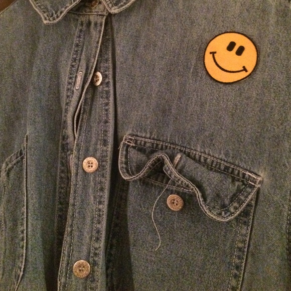 Jean shirt w/ cute smiley iron ons 💖😺 - Picture 3 of 3