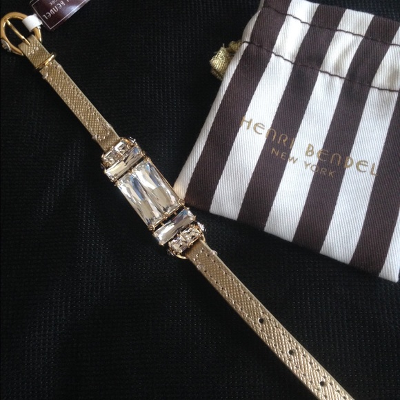 Henri Bendel Deco Gold Leather Strap Bracelet NWT - Picture 2 of 4