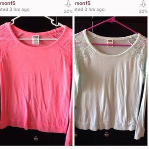 2 VS PINK Lace Shoulder Long-Sleeved Shirts