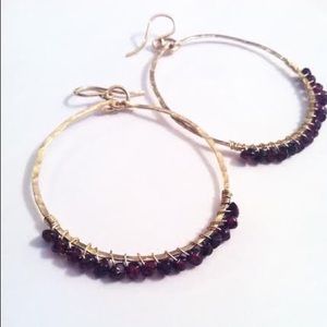 Garnet & 14k Gold Half Wrapped Hoops