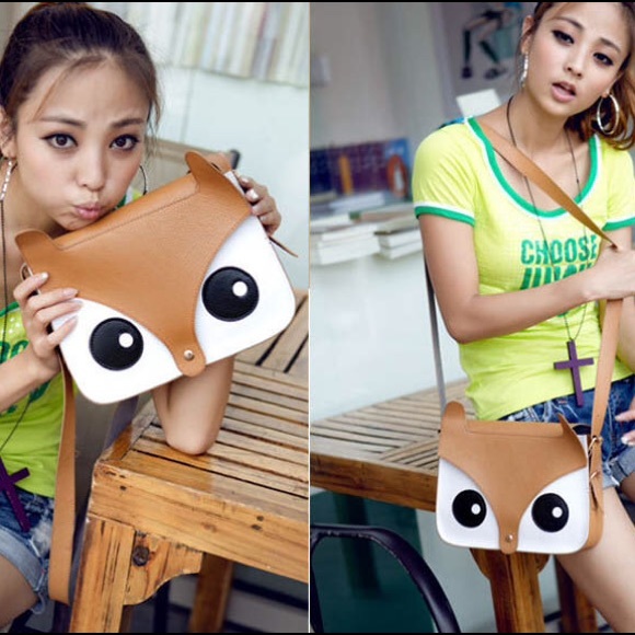 Khaki cute fox cross body bag