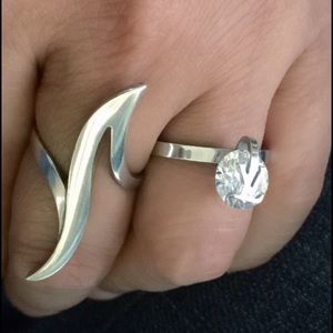 Designer Logo Solitaire Silver Ring