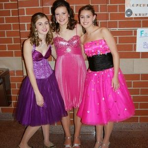 Knee length fun gown (pink w/ black sash)