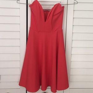Coral plunge sweetheart skater dress!