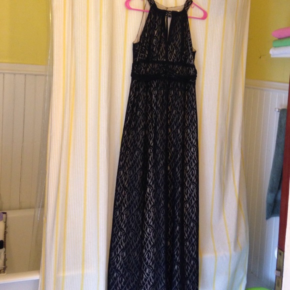 Long fully lined black lace maxi dress