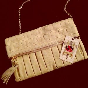 Cream (off white) clutch with chain