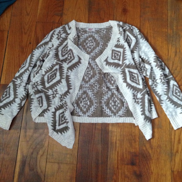 aztec print open front sweater