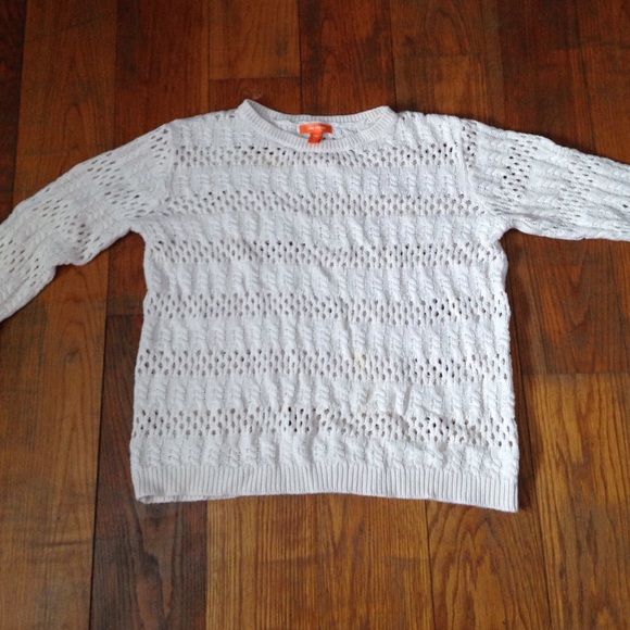 3/4 sleeve white crotchet knit sweater
