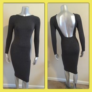 Gray Midi Dress with Plunging Back