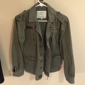 SEE THRU SOUL-Green Military Jacket with studs