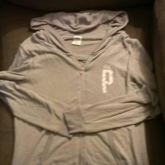 PINK Grey hooded zip up lightweight sweatshirt