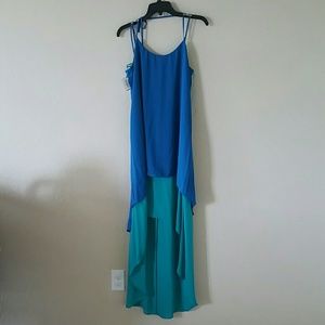 Blue teal green summer high low dress