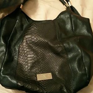 INC faux snakeskin black bag
