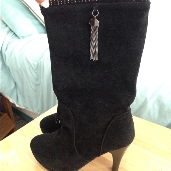 NWOT black suede high heel boots