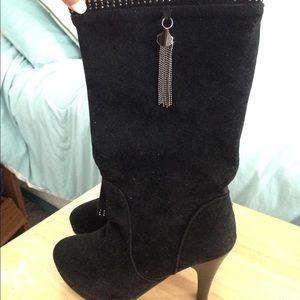 NWOT black suede high heel boots