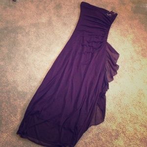 Purple Strapless Ruched Dress