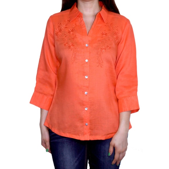 100% Linen Embroidered Button Down - Picture 1 of 2