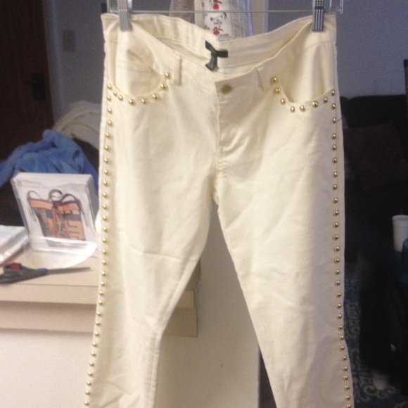 White with gold studs pants