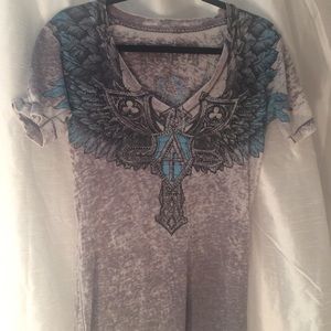 Affliction gray wings shirt.