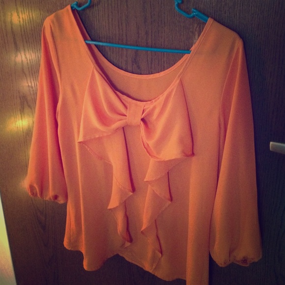 Charming Charlie Bow Back Orange Sheer Chiffon Top