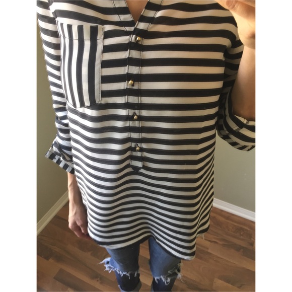 SOLD Black & White Striped Blouse - Picture 3 of 4