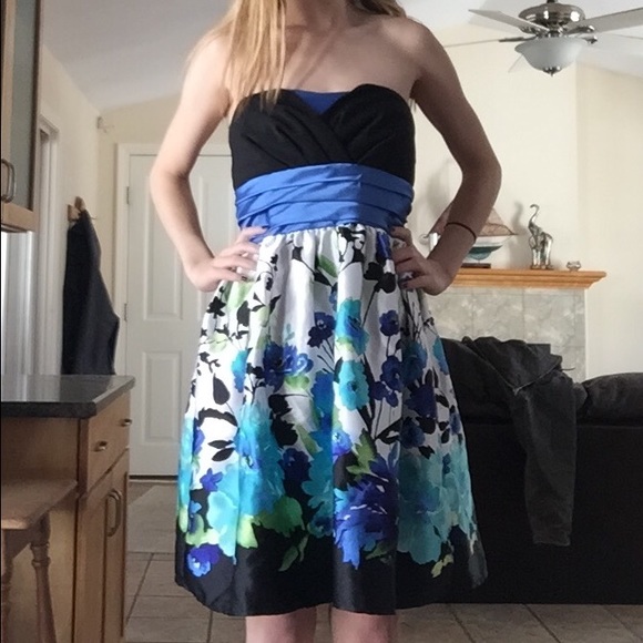 floral print strapless dress