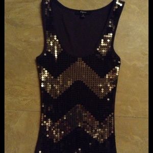 Sequins Tank Top Black & Silver Formal Worn Once