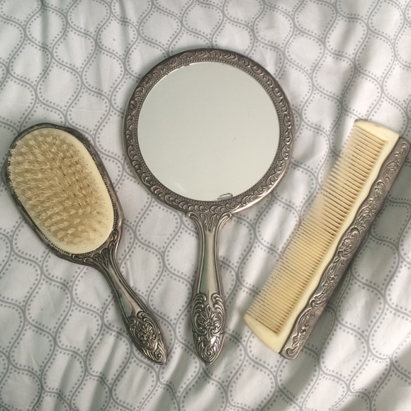 3 piece vintage silver vanity set