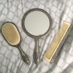 3 piece vintage silver vanity set