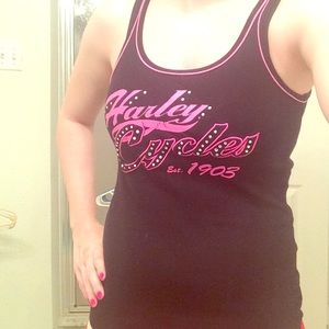 Black and Pink Rhinestoned Harley Davidson Tank