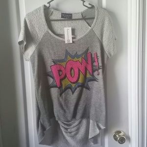 Grey "POW" light weight sweater shirt