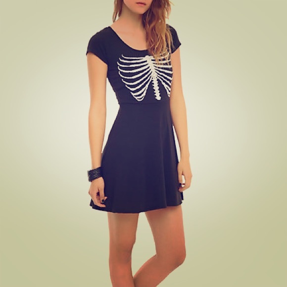 Flared Mesh Cut Out Ribcage Dress