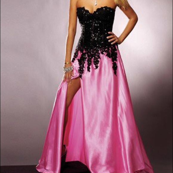 Black sequin & pink prom dress