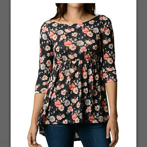Black Floral Tunic Top